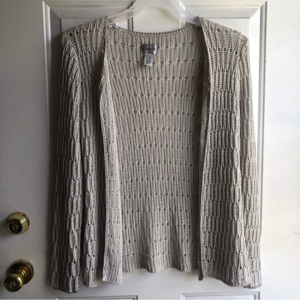 Chico’s women’s minimalist academic textured cream knit cardigan size 1 Medium